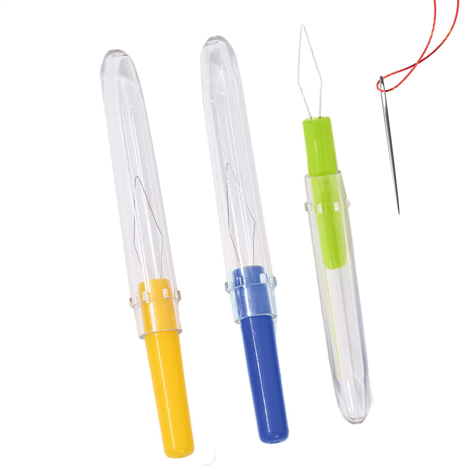 Needle Threader Tool - 3個入り針通し器 カバー付き 自動小型針通し器 プラスチック製針交換器 ポータブル縫製手芸アクセサリー
