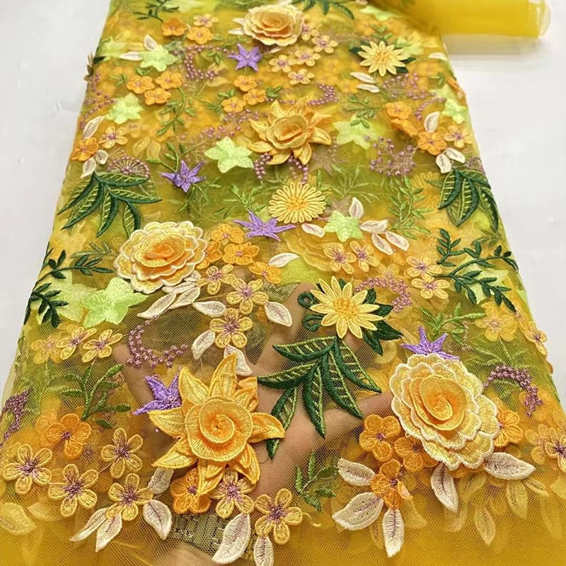 Textile And Sewing Supply - 90x130cm 3D花柄刺繍チュールレースメッシュ生地 DIYドレス ガウン縫製 ウェディングイブニングドレス 卸売衣料品