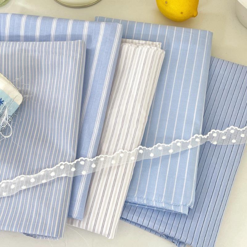 Textile And Sewing Materials - 0.5m/2m 韓国風ブルーストライプ純綿生地 平織り縫製布 DIYドレス、枕、カーテン、ホームテキスタイル素材用