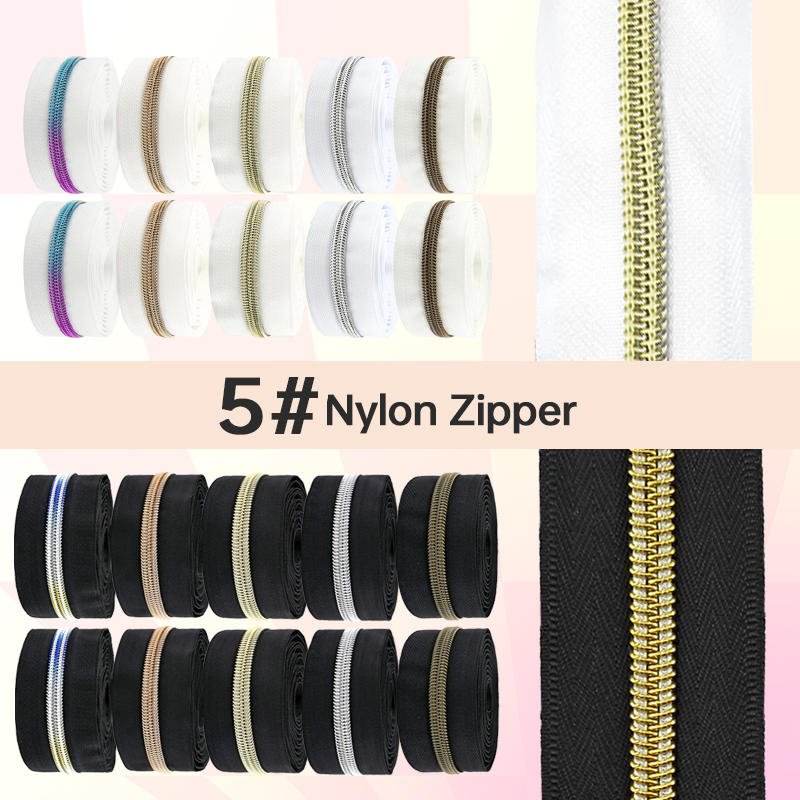 Textile And Sewing Supply - 5/10/20メートル ブラック/ホワイト ジッパーテープ 5 # メートル単位のナイロンジッパー、バッグ縫製用ジッパー修理キット、連続ロールコイルジッパー用品