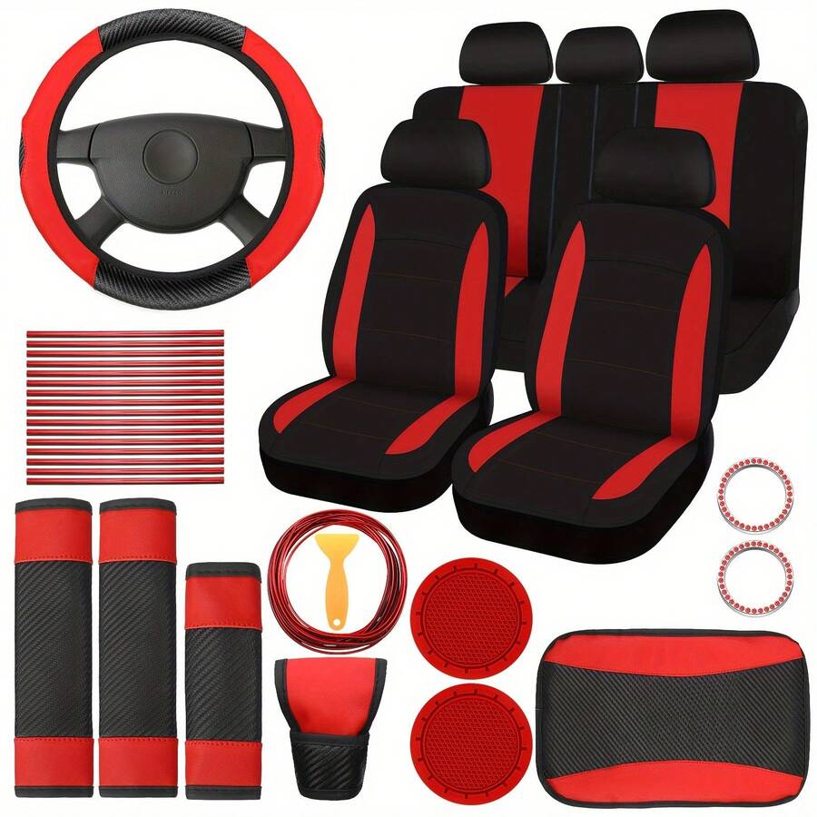 Shoulder Pad Set In - 女性向け、41点セットの車内装飾セット。ポリエステル製カーシートカバー、PUレザー製ステアリングホイールカバー、ショルダーパッドが含まれます。