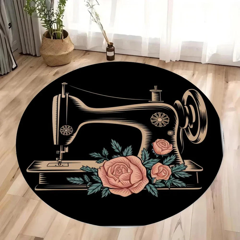 ヴィンテージミシンラウンドラグ – 寝室、ダイニングルーム、 - Sewing Machine In Textile のレビューと価格