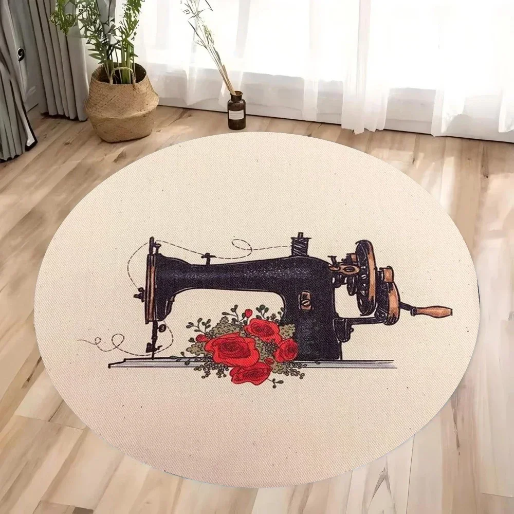 ヴィンテージミシンラウンドラグ – 寝室、ダイニングルーム、 - Sewing Machine In Textile のレビューと価格