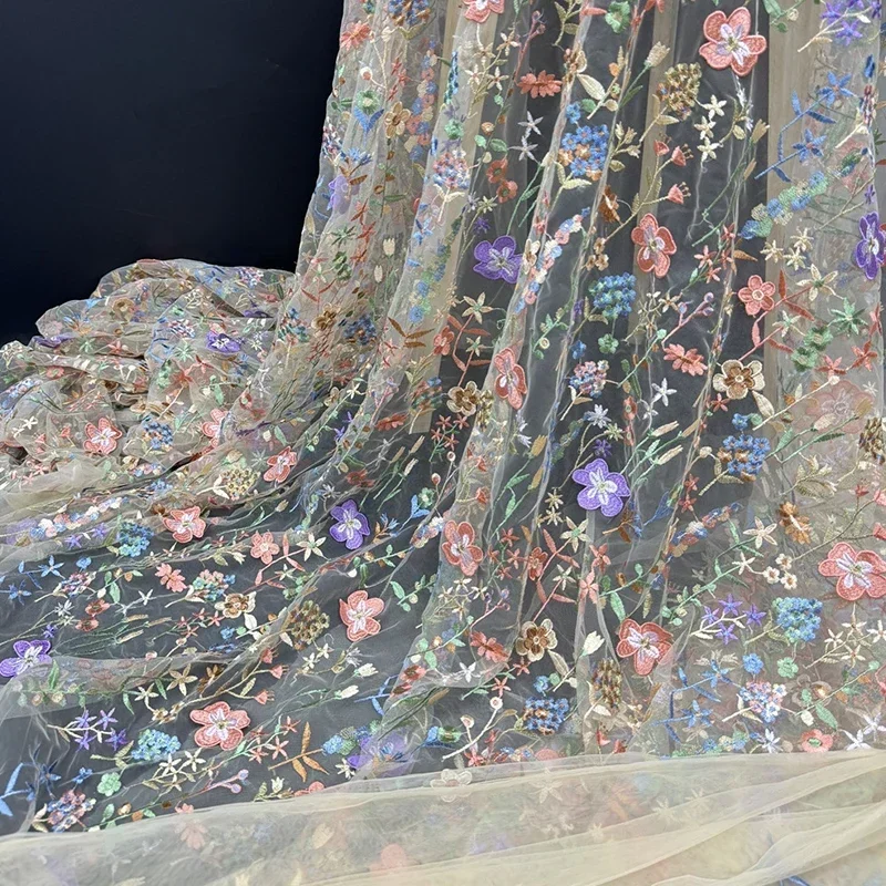 花の刺繍が施されたチュールの生地,テキスタイルメッシュの素材 - Textile And Sewing Materials のレビューと価格