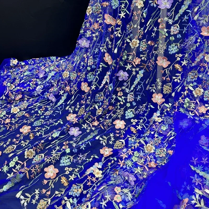 花の刺繍が施されたチュールの生地,テキスタイルメッシュの素材 - Textile And Sewing Materials のレビューと価格