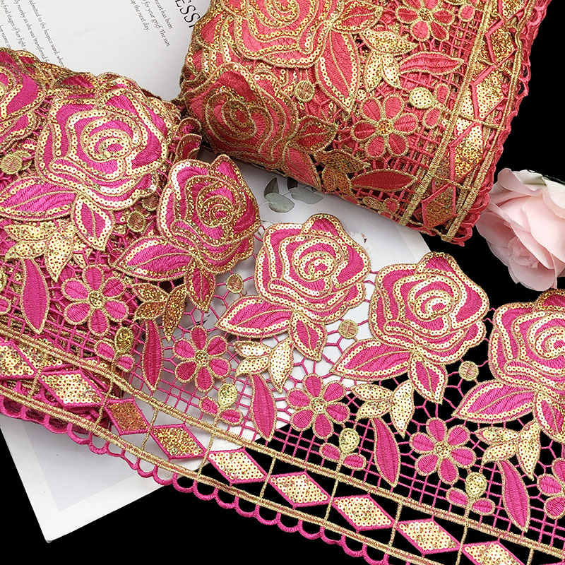 3 ヤード 19.5 センチメートル幅絶妙な花刺繍スパンコー - Textile And Sewing Supply のレビューと価格