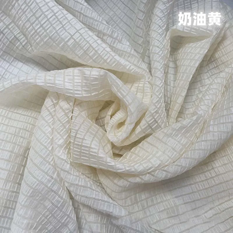 クリームイエローの市松模様の生地、柔らかく通気性のあるテキス - Textile And Sewing Materials のレビューと価格