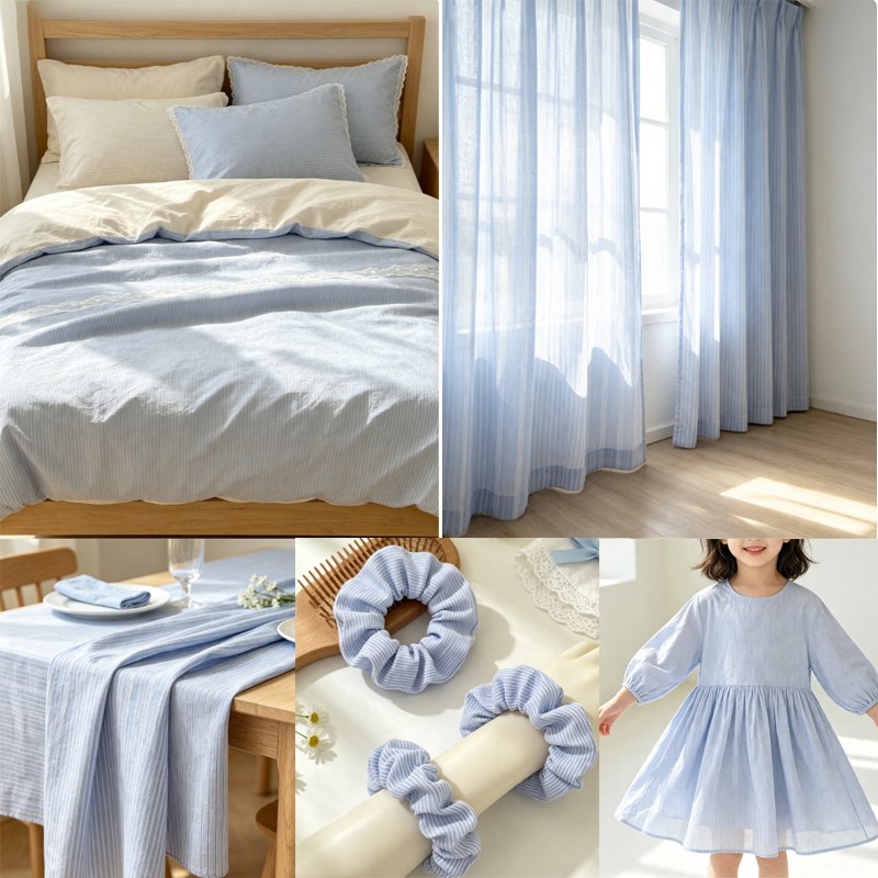 0.5m/2m 韓国風ブルーストライプ純綿生地 平織り縫製布 - Textile And Sewing Materials のレビューと価格