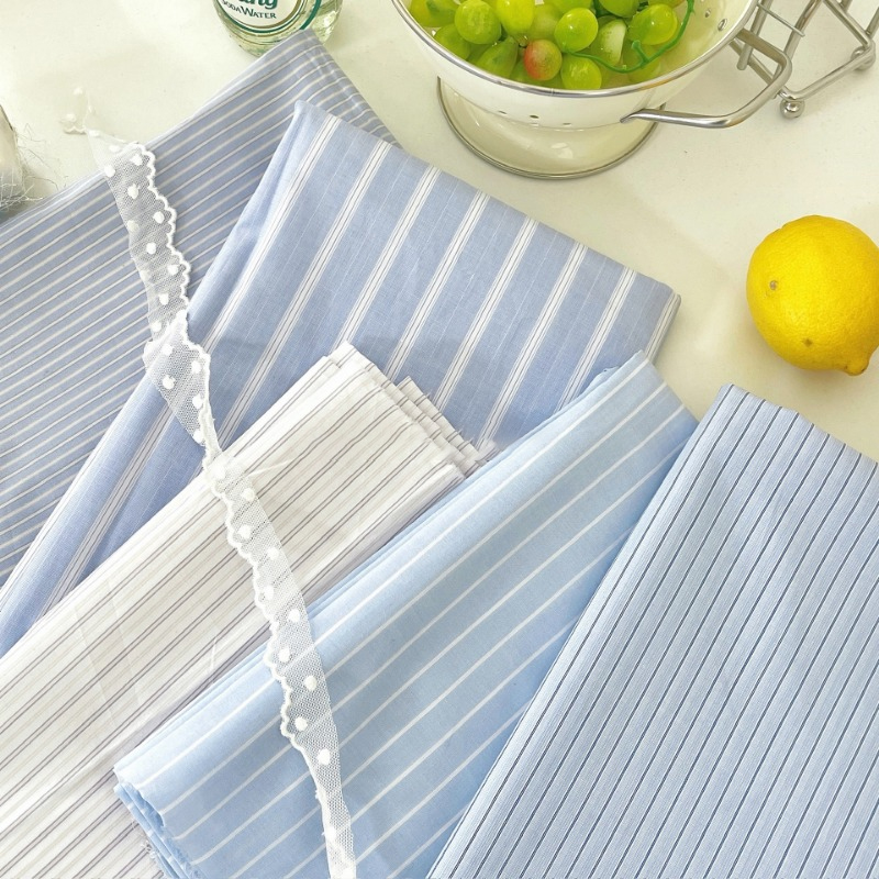 0.5m/2m 韓国風ブルーストライプ純綿生地 平織り縫製布 - Textile And Sewing Materials のレビューと価格