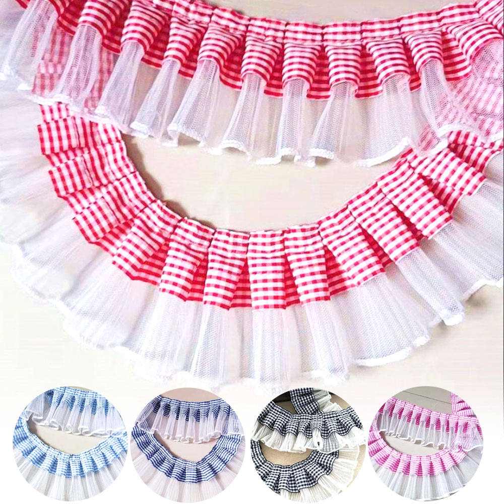 ワイドチェック柄プリーツ布、チュールレース、フリル、リボンエ - Textile And Sewing Supply のレビューと価格