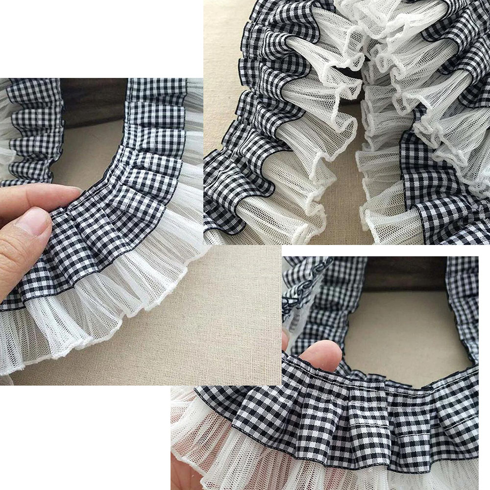 ワイドチェック柄プリーツ布、チュールレース、フリル、リボンエ - Textile And Sewing Supply のレビューと価格