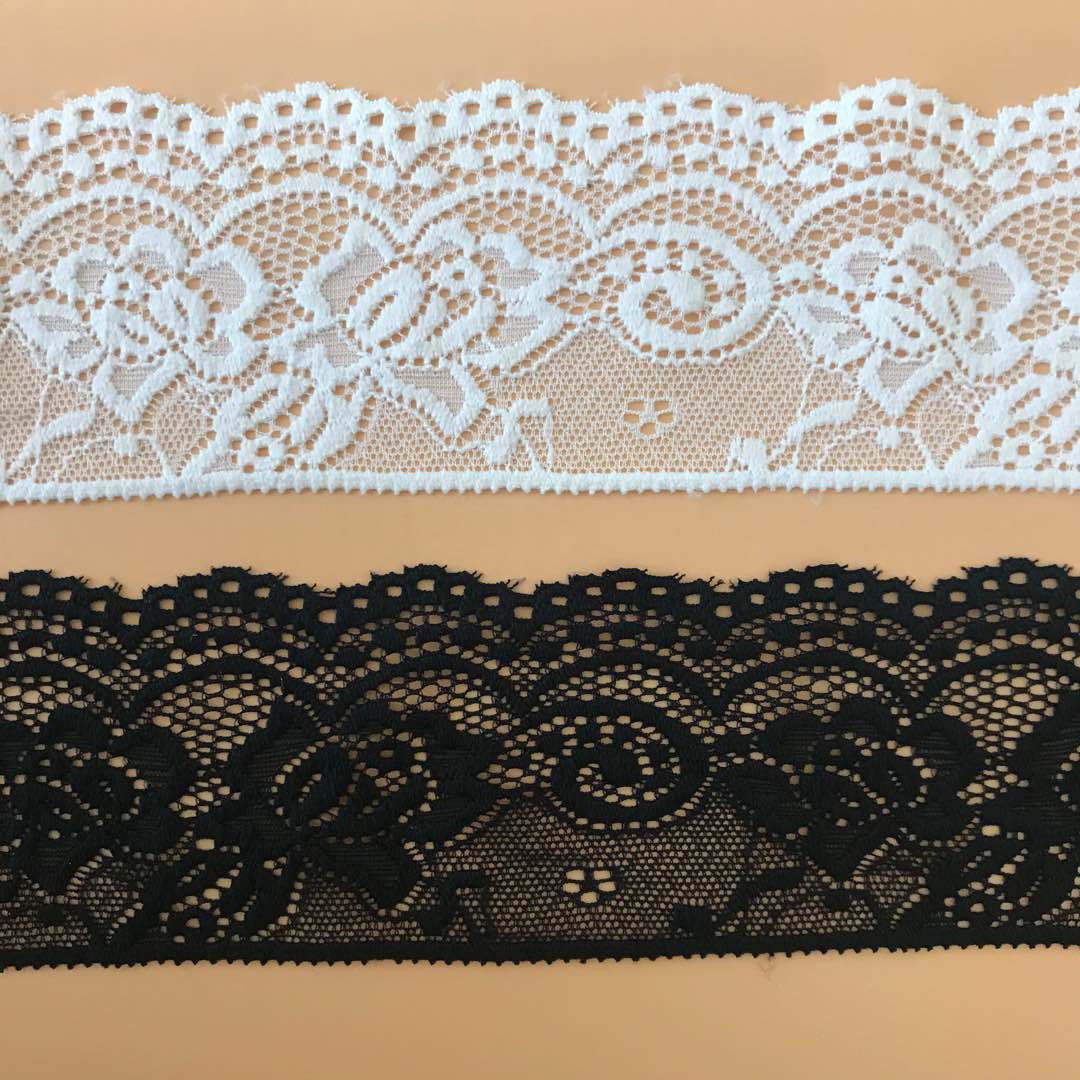 絶妙な伸縮性のあるレーストリム、黒と白の色展開、幅2.5イン - Textile And Sewing Supply のレビューと価格