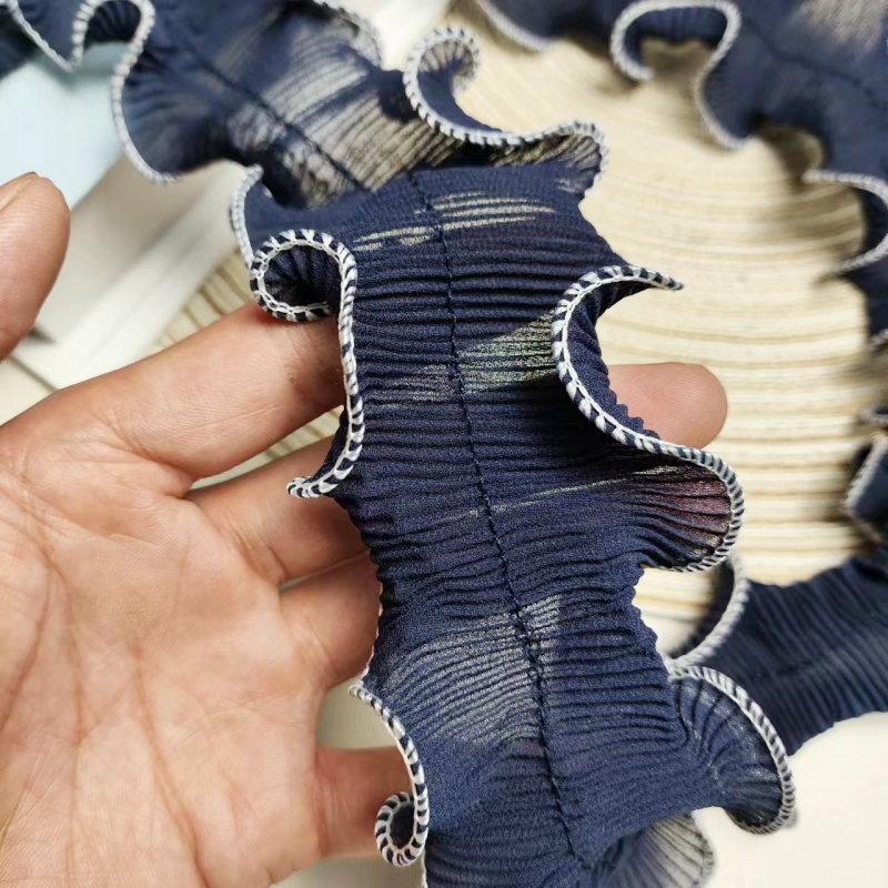 ダークブルーのシルクシフォンセンタープリーツレース、波状のエ - Textile Sewing Factory のレビューと価格